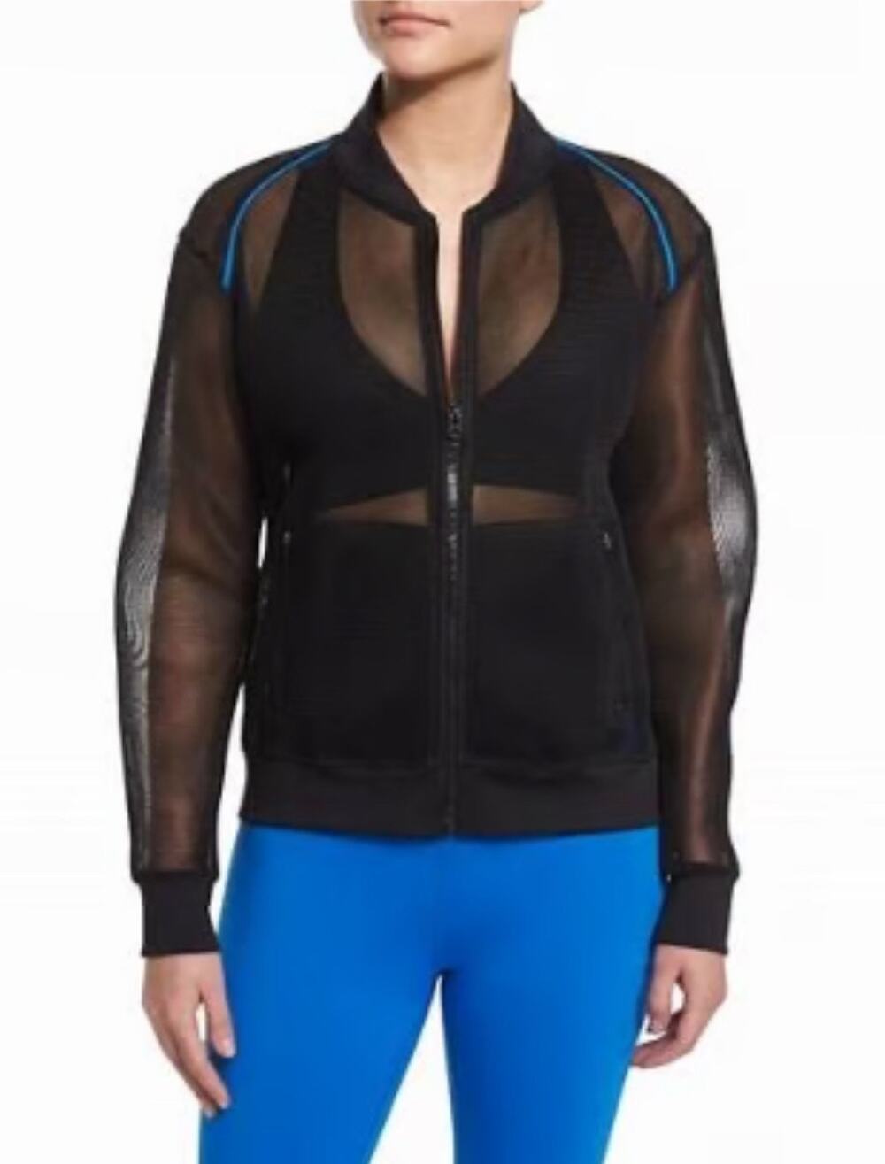 Alala Activewear Mesh Bomber Jacket Zip Front Black Blue X-Small